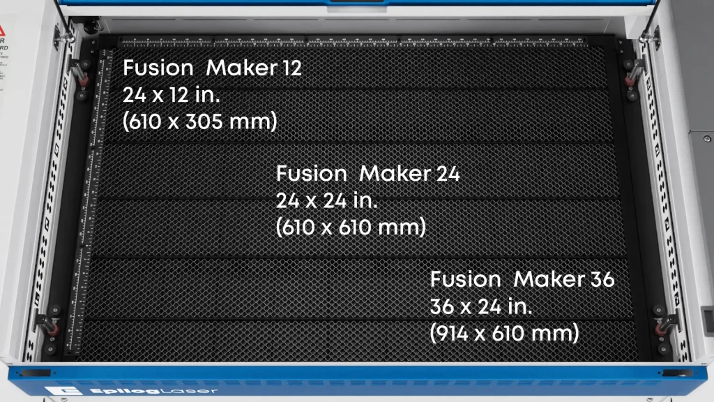 Tamaños de mesa del área de trabajo de Fusion Maker