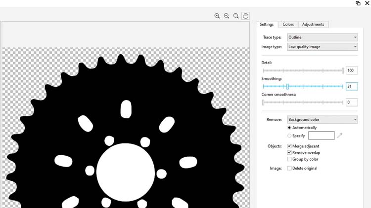 PowerTrace-Einstellungen „Detail“ und „Glätten“ (Smoothing) – OK