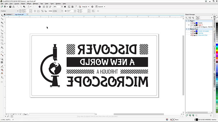 Motifs du panneau mis en miroir dans CorelDRAW.