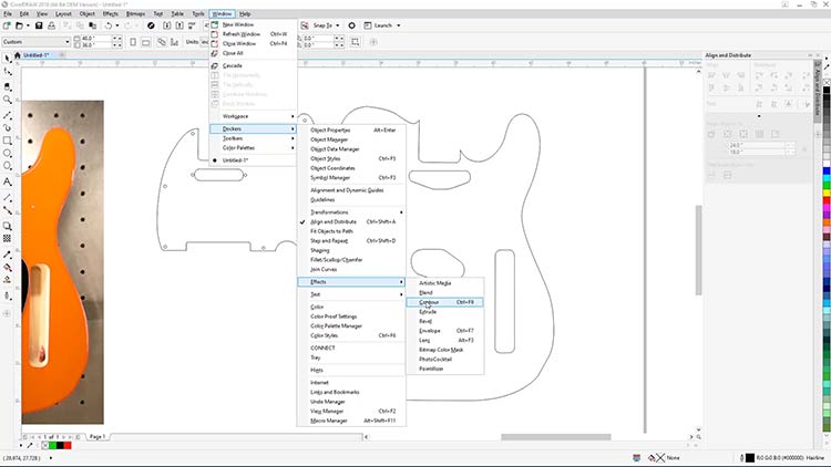 użyj ustawień konturu w obszarze efektów w programie CorelDRAW