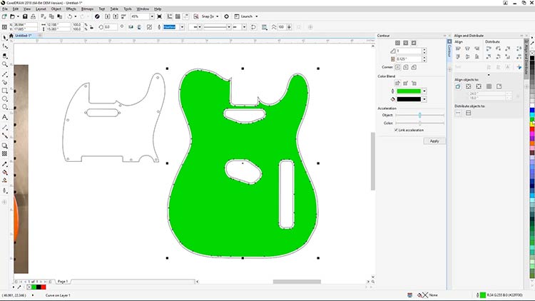 usa il riempimento di colore per rivelare il corpo della chitarra telecaster