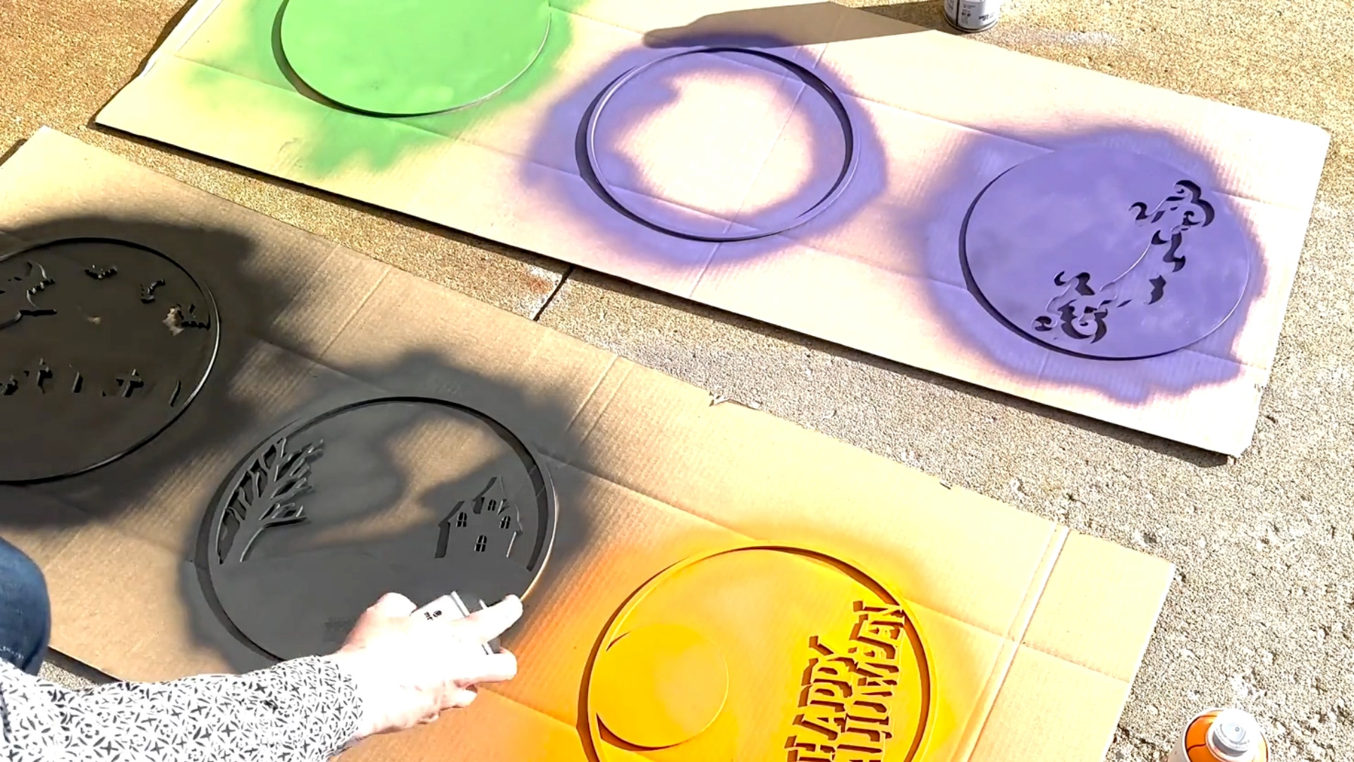 Spray painting laser cut plywood