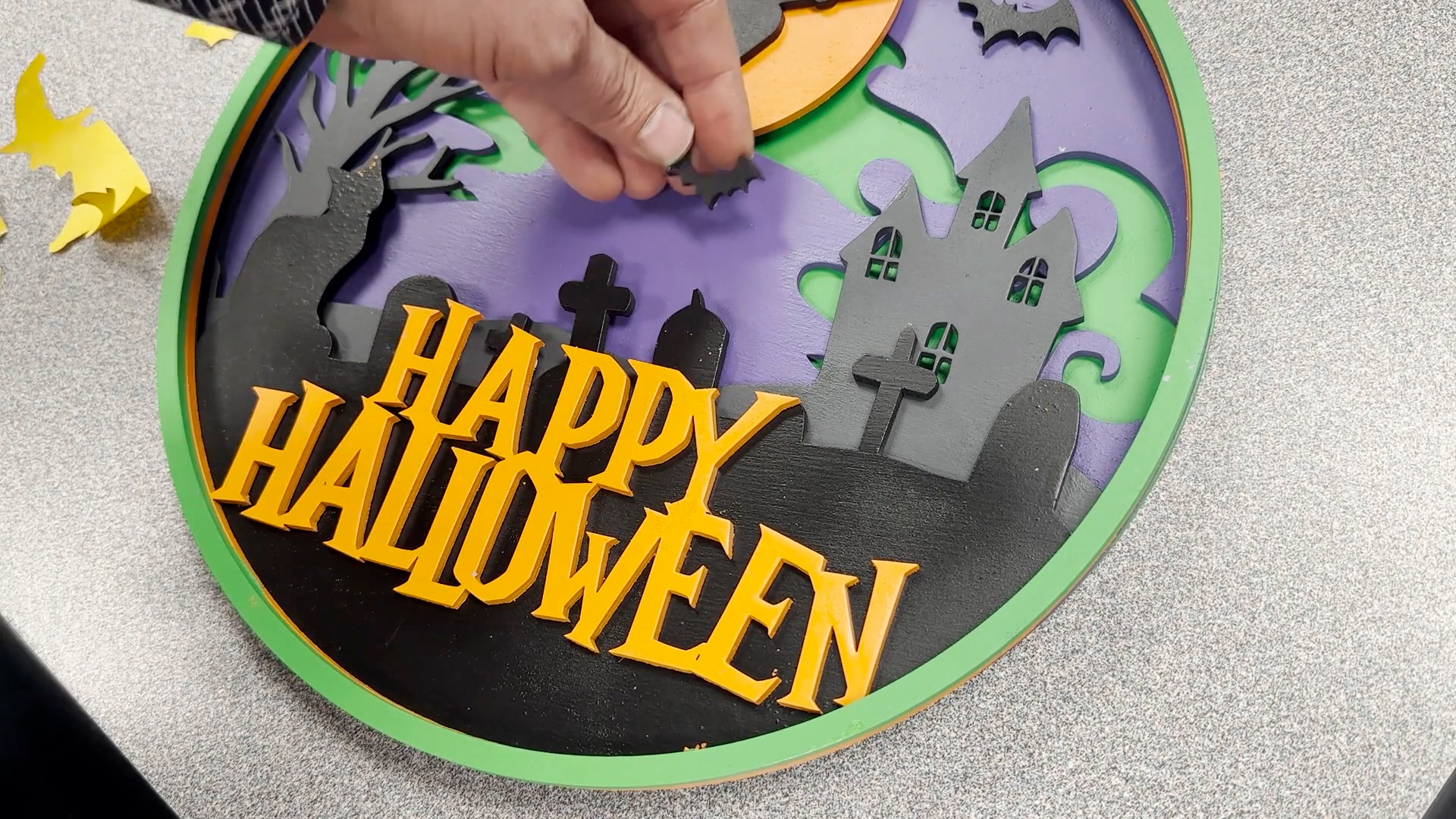 Assembling multi-layer Halloween sign