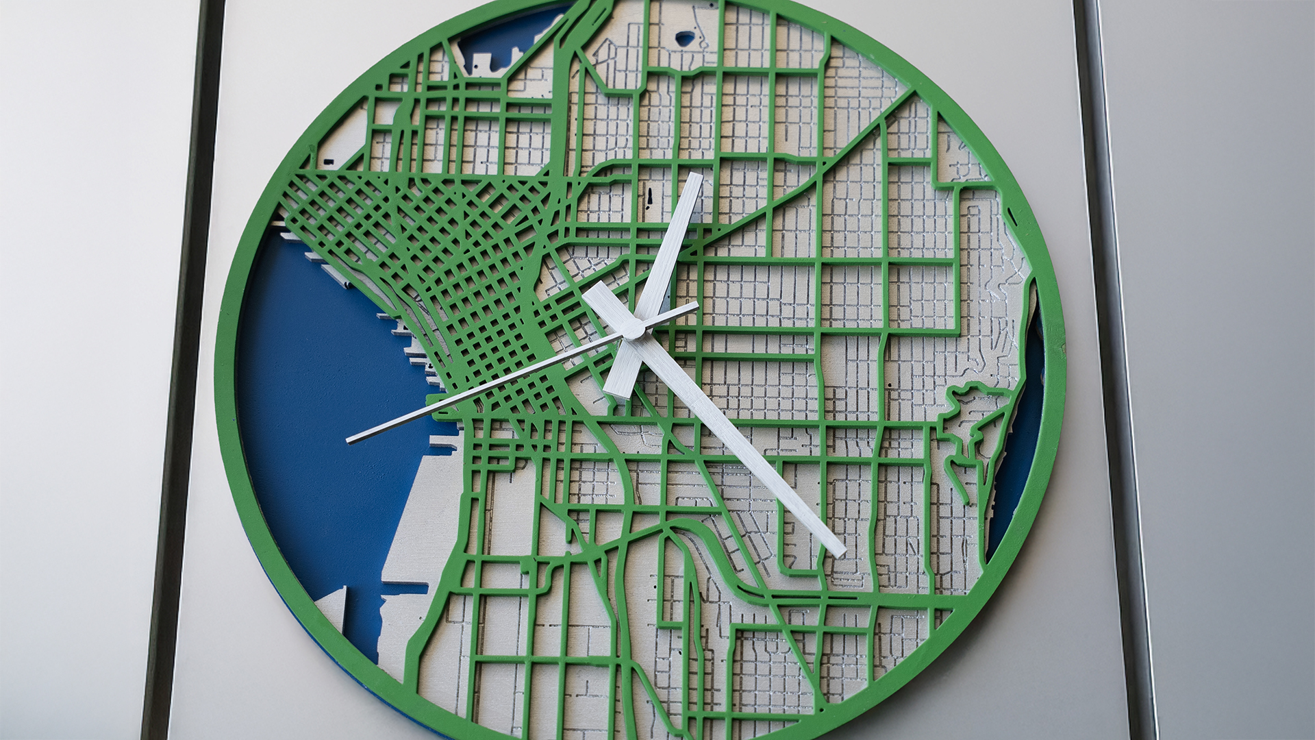 Laser cut city map clock