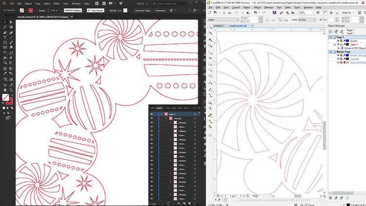 Design files for laser cutting Christmas wreaths.