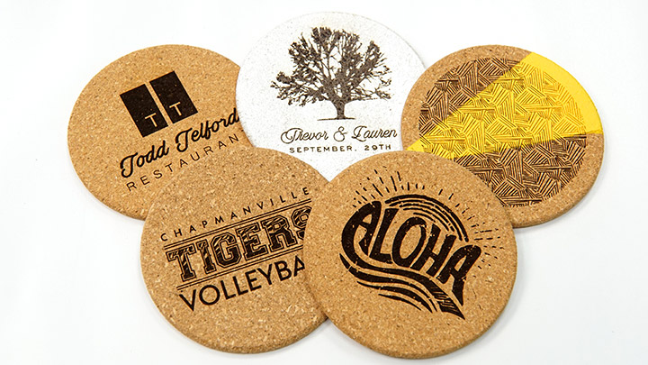 Custom laser engraved cork coasters