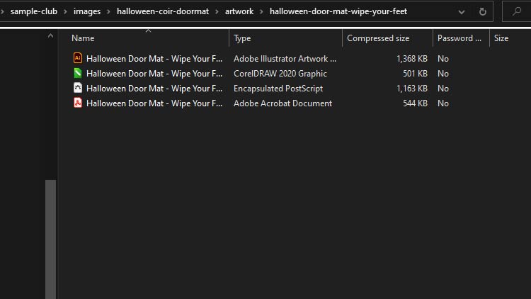 opciones de archivos para el felpudo de ilustraciones de halloween en zip