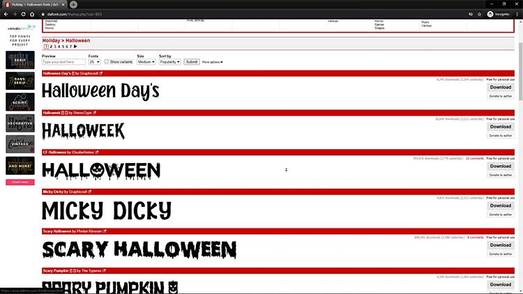 witryna internetowa dafont z darmowymi czcionkami na halloween do projektów laserowych