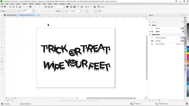 CorelDRAW-Grafiken für die Halloween-Kokosfußmatte