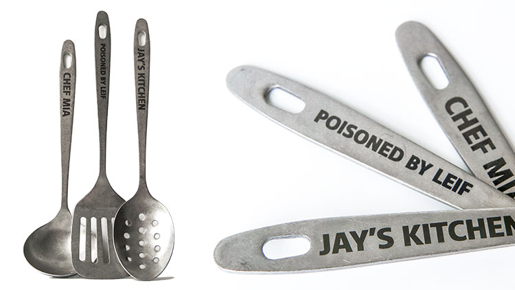 completed laser engraved metal utensils