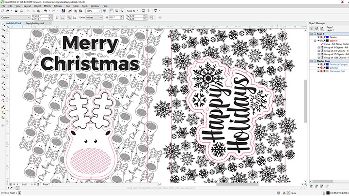 designfil for laserskårne julekort med pynt som spretter opp