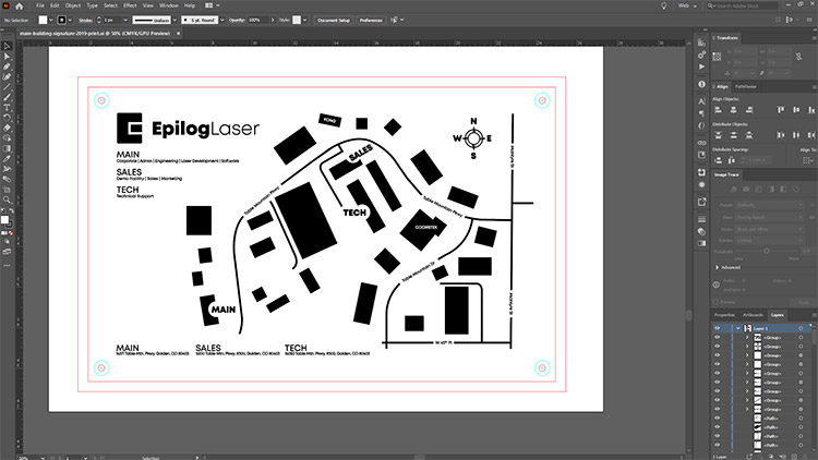 Epilog Laser Campus gegraveerd bord in Illustrator