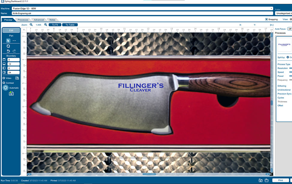 IRIS Positioning Live-Preview Chef Knife EnduraMark Engraving