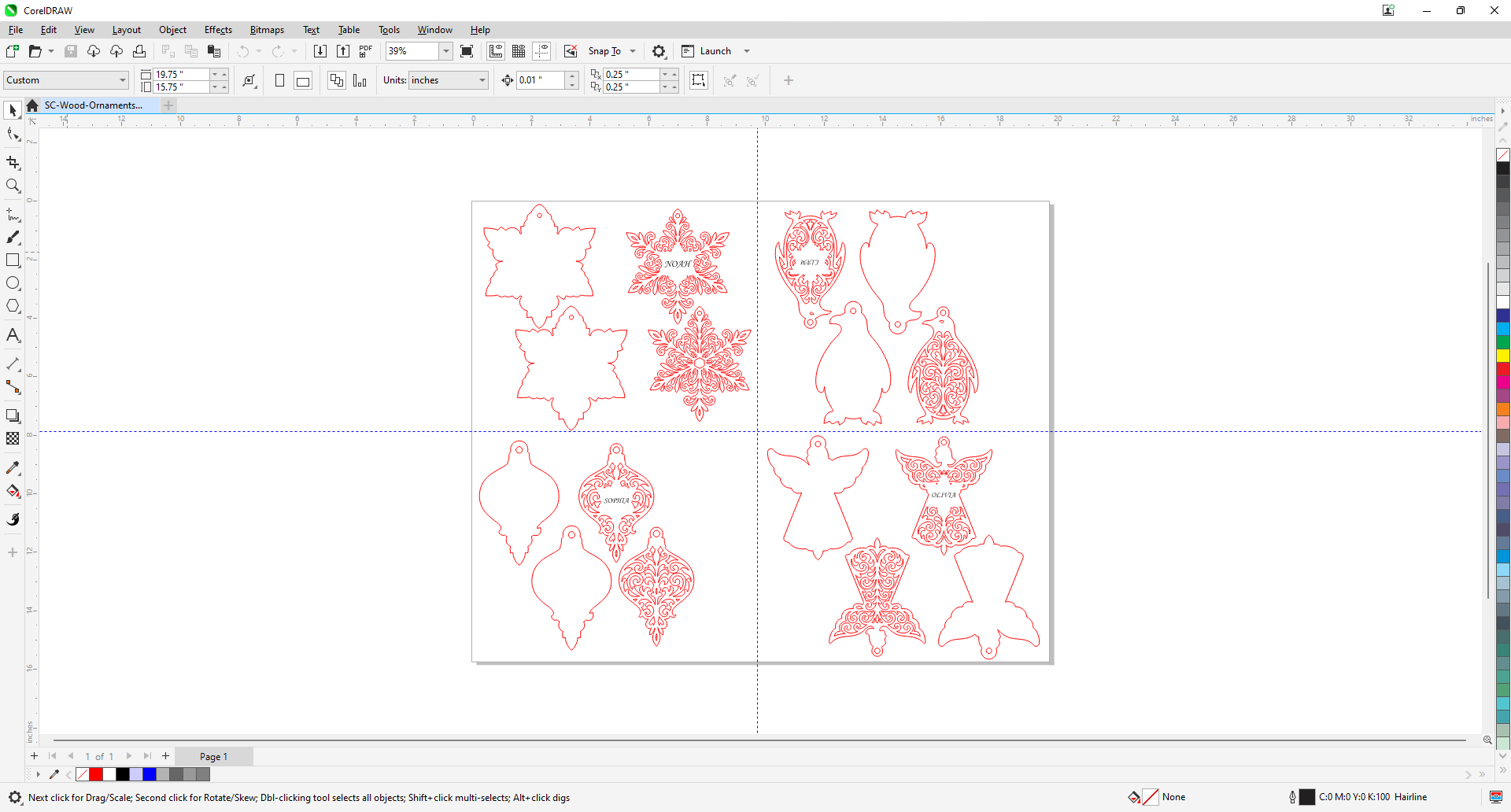 Artwork for laser cutting Christmas ornaments