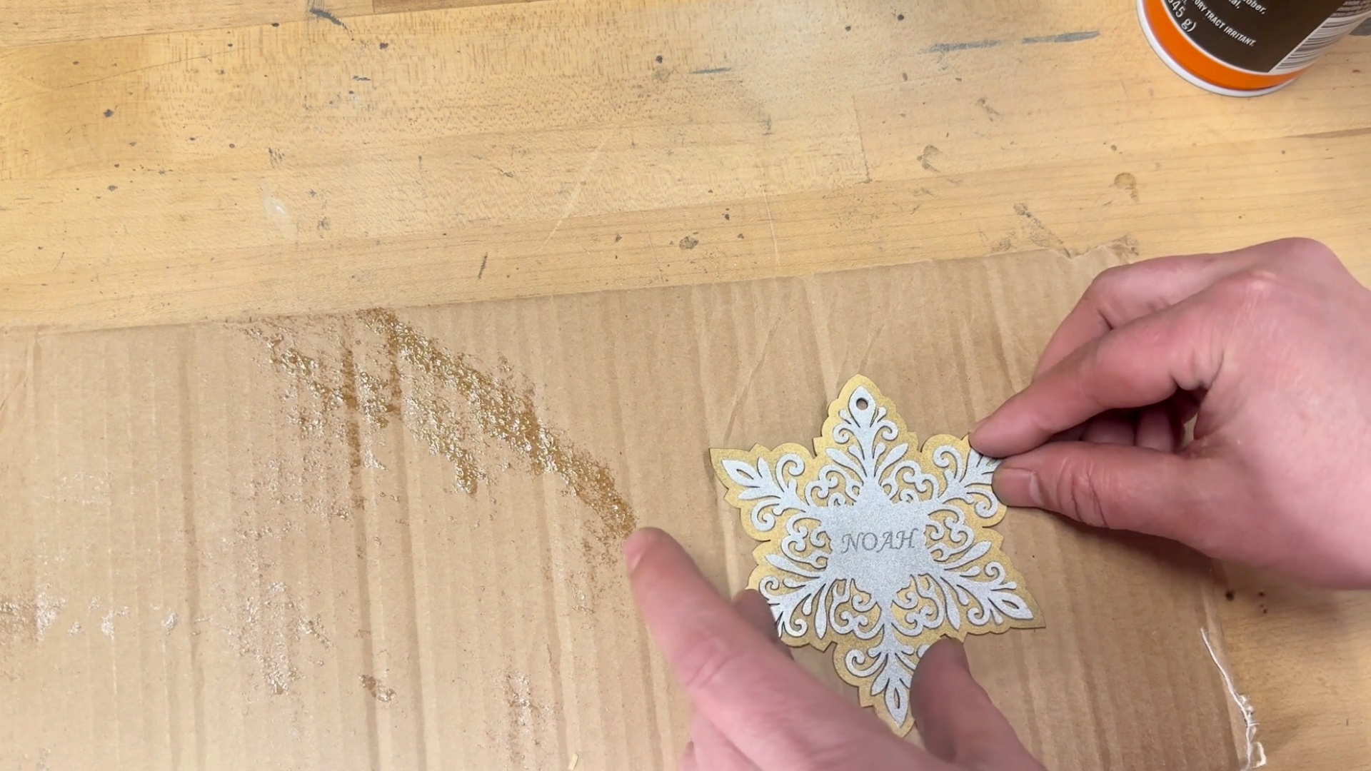 assembling multi-layer laser cut Christmas ornaments