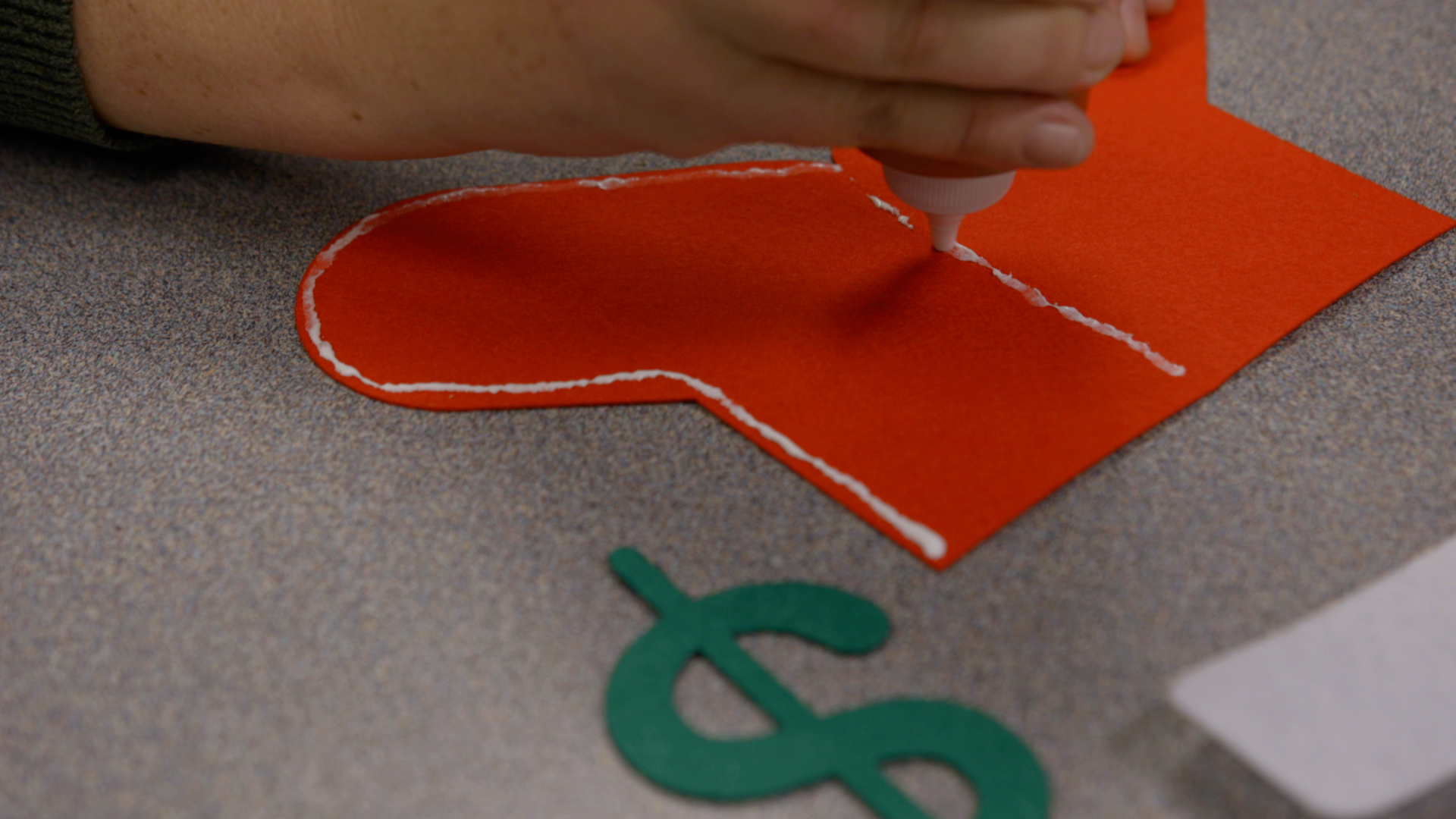 Gluing laser cut felt stockings