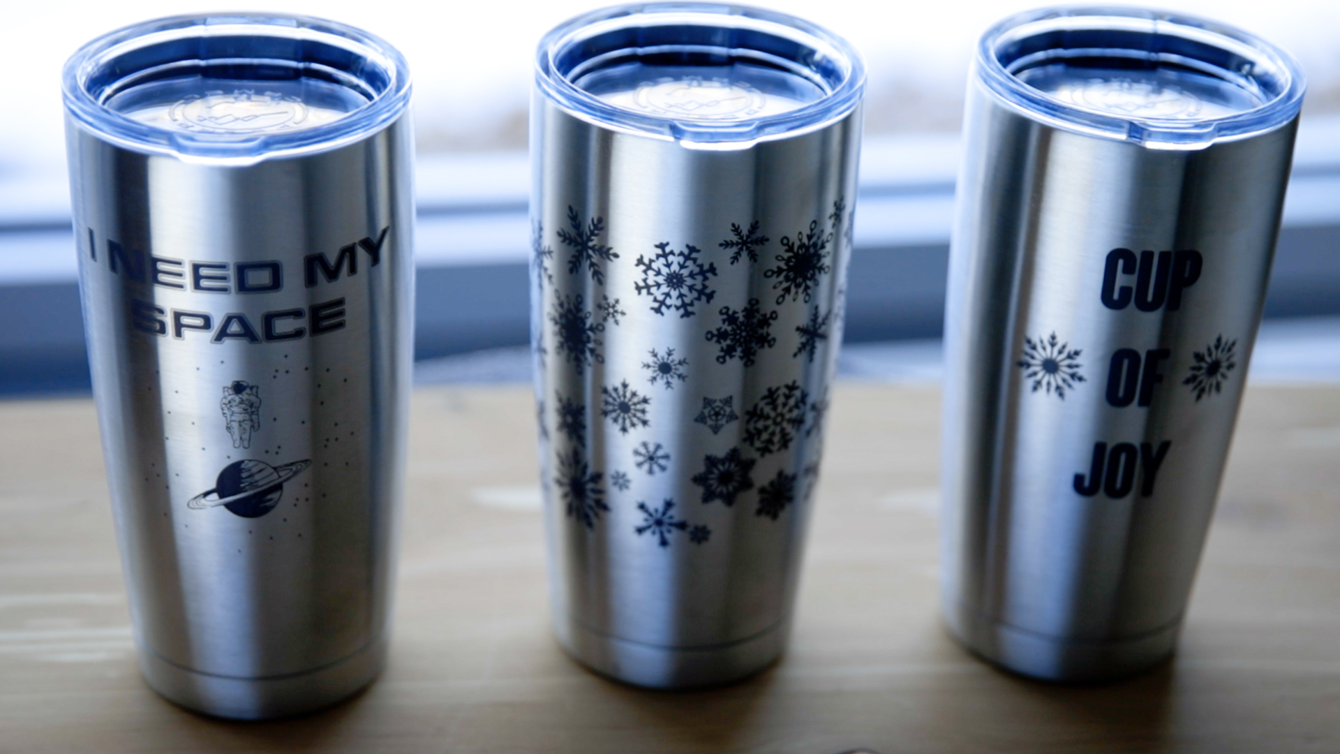 completed laser engraved steel tumblers