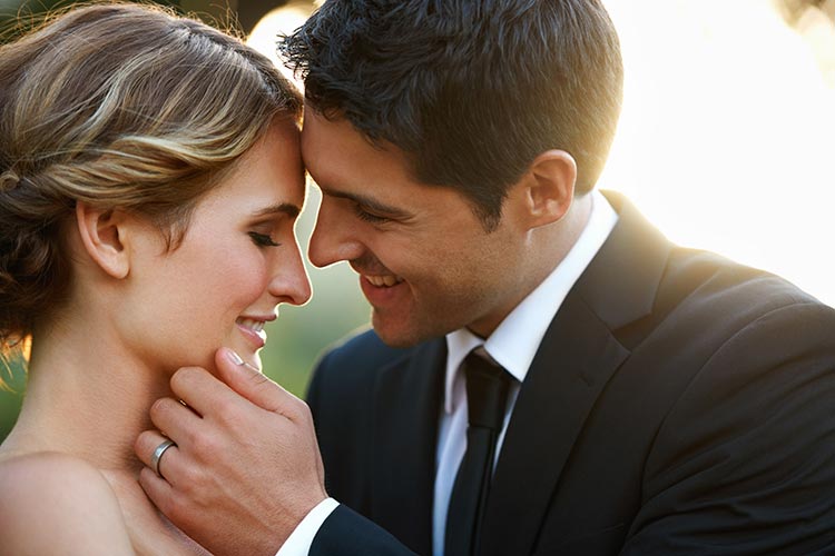 Intimate close-up of a wedding couple.