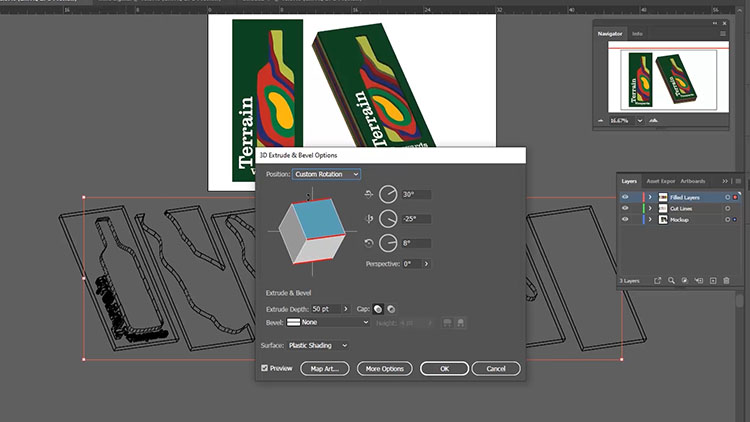 3D-Beispiel eines mehrschichtigen Acrylschilds