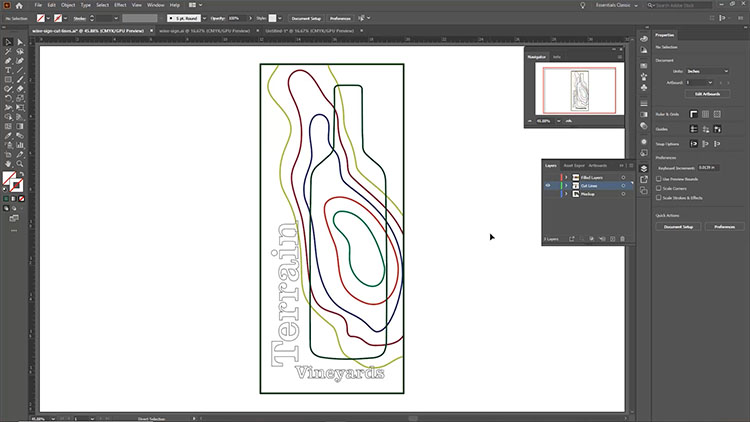 lignes de découpe empilées sur des calques dans Adobe Illustrator