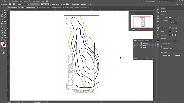 snijlijnen die op lagen zijn gestapeld in Adobe Illustrator