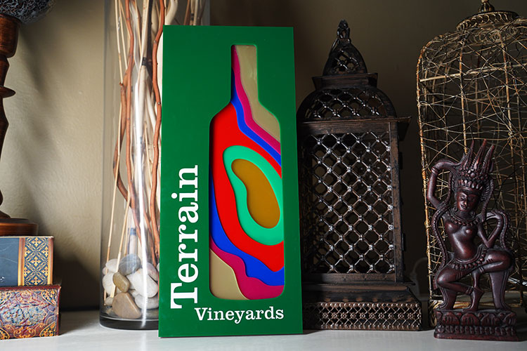 Final acrylic sign on display on a shelf