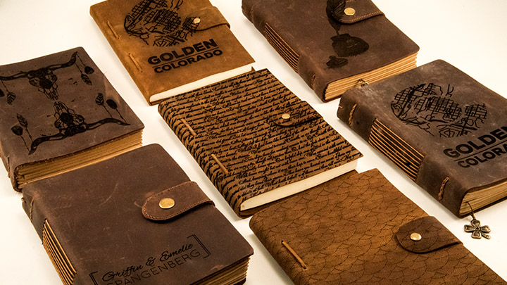 custom laser engraved leather journals group