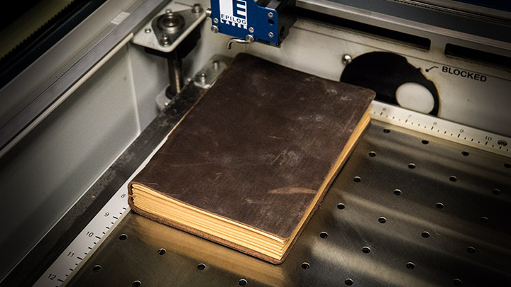laser engraving a blank leather journal
