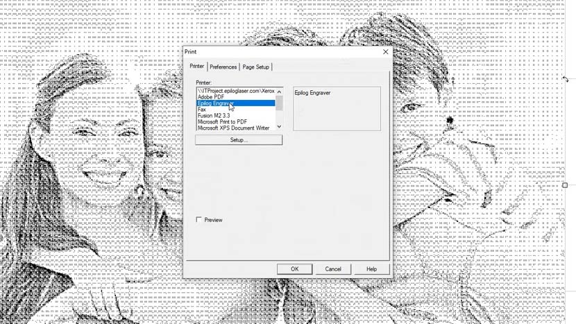 Select the Epilog Engraver from the printer options
