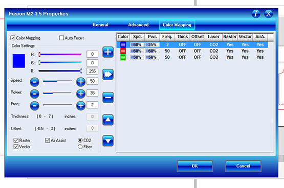 Print Settings using color mapping