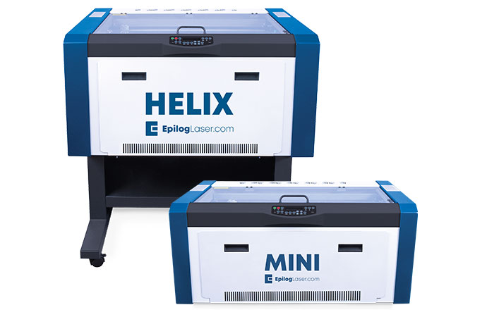Epilogs maskiner Mini och Helix för lasergravyr och skärning