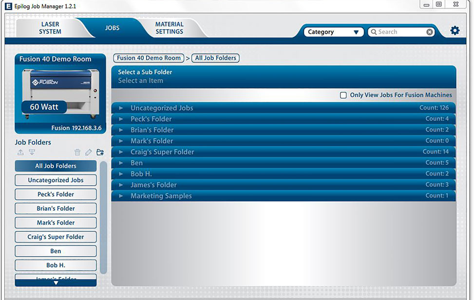 cartelle del job manager del laser