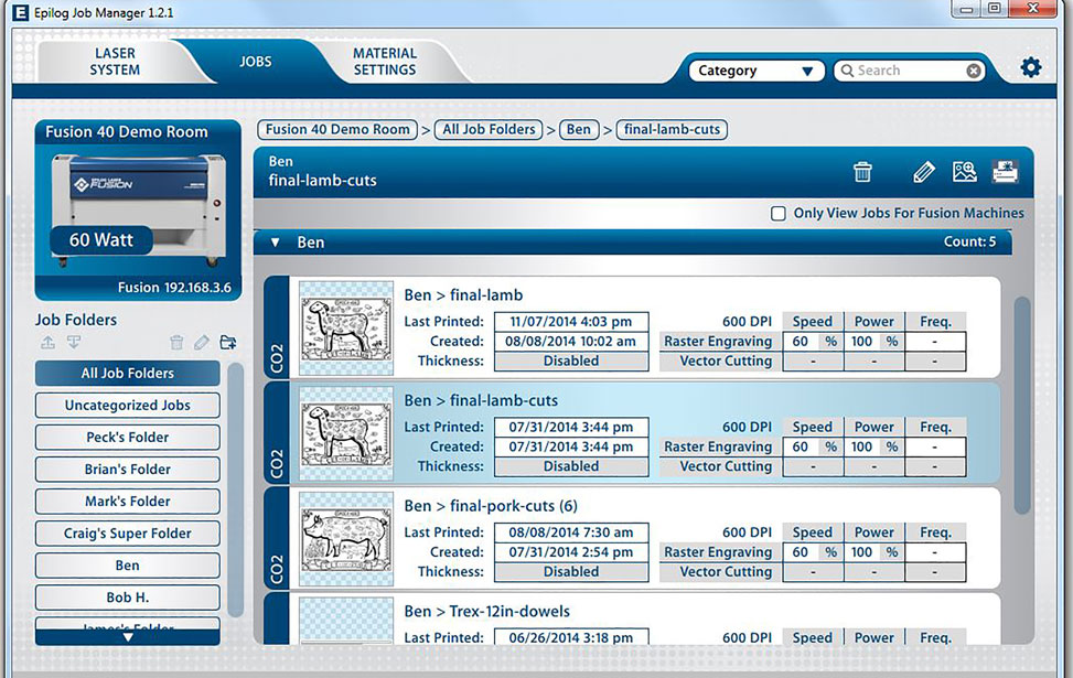 Fusion M2 Epilog Job Manager