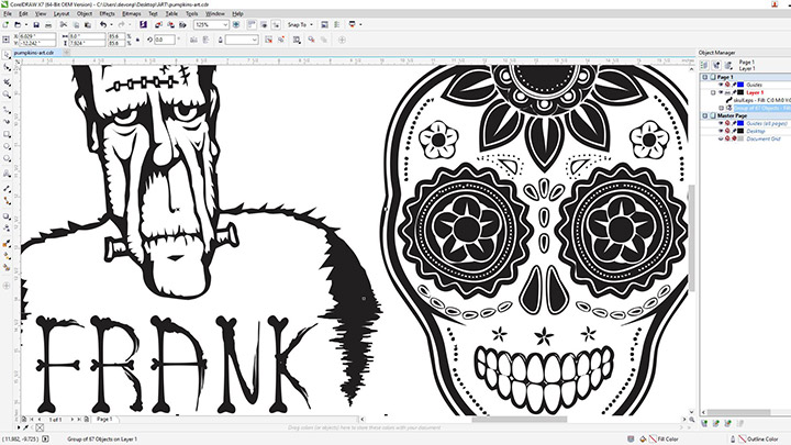 A screen shot of the pumpkin art in Corel Draw