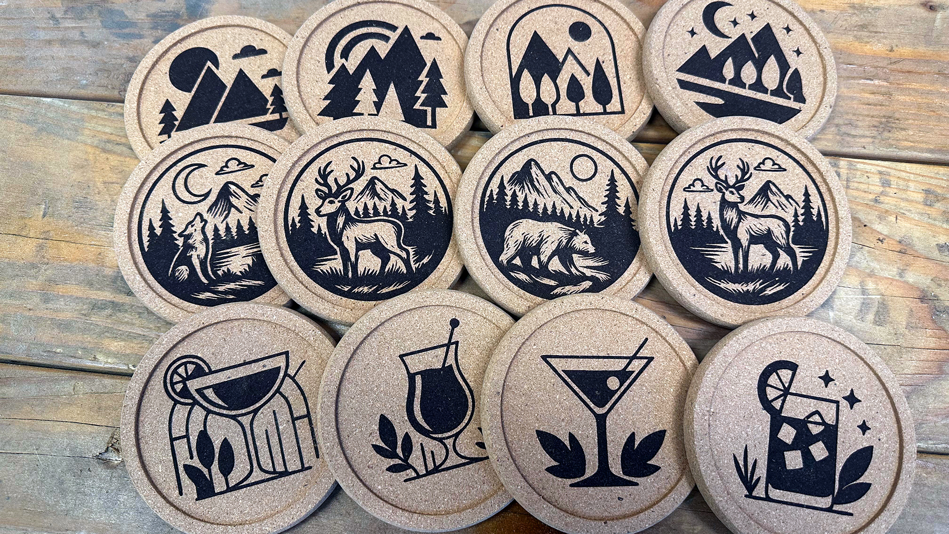 Laser engraved cork coasters