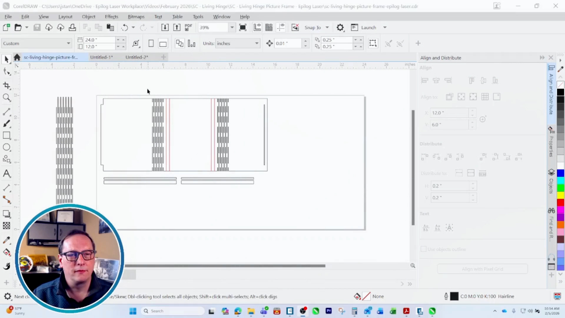 Artwork for laser cutting living hinge photo frame