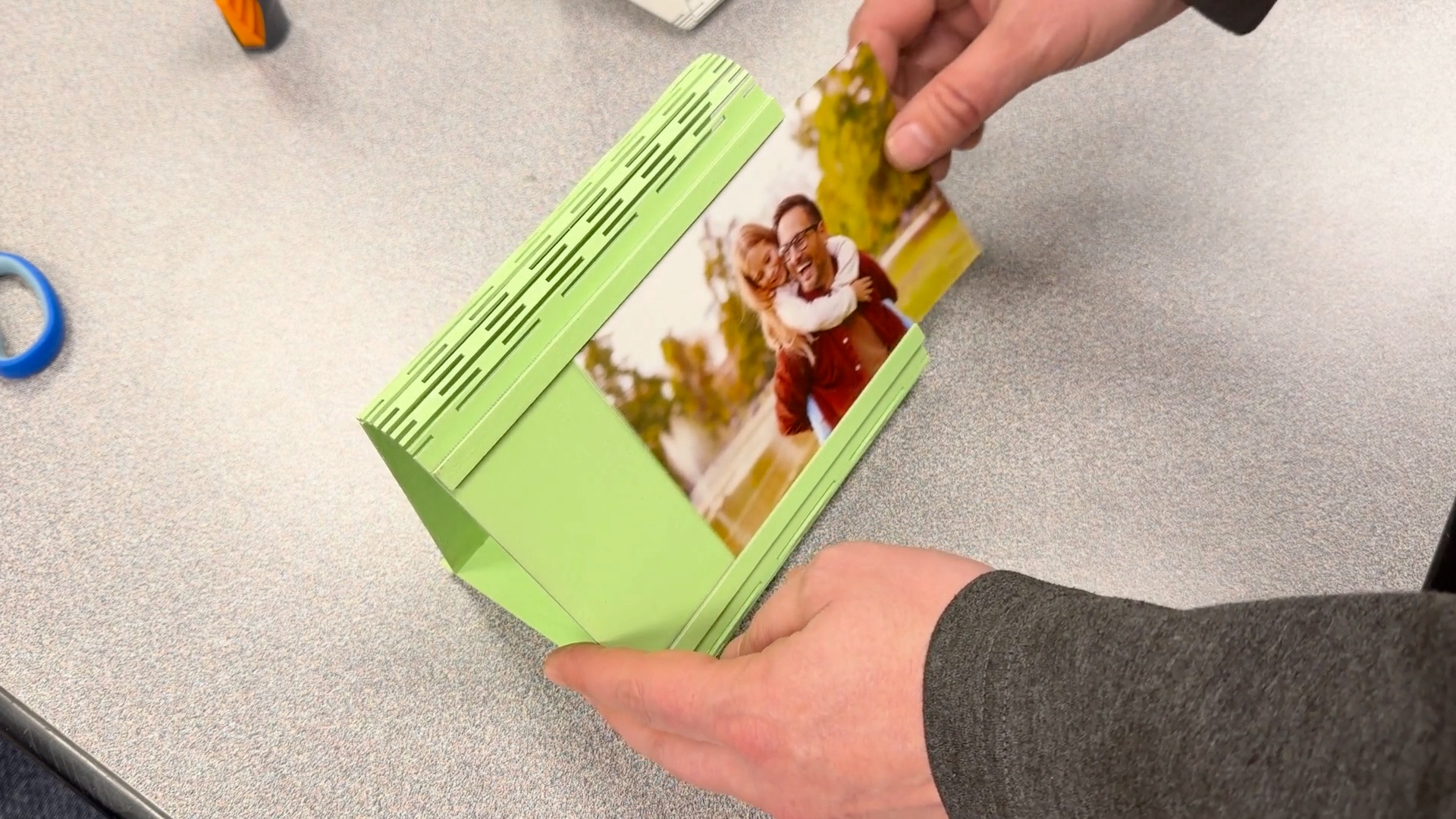 assembling laser cut living hinge photo frame