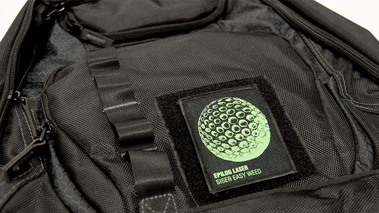 close up of laser engraved siser easy weed backpack