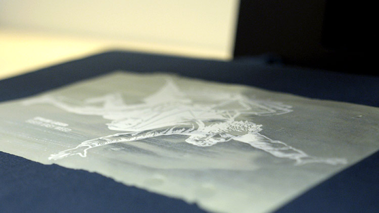material termotransferible grabado por láser sobre una camiseta lista para aplicación de la prensa de calor