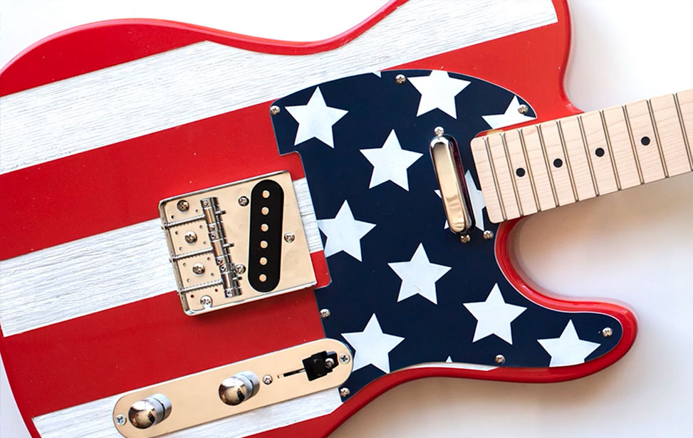Stars Stripes Red Guitar Engraving