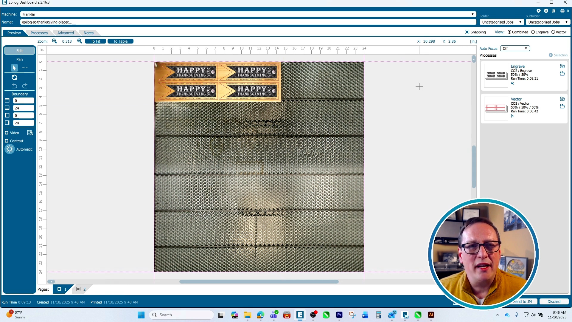 Laser Engraved Thanksgiving place cards artwork in Laser Dashboard