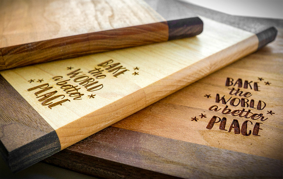 Laser engraved wooden cutting boards.