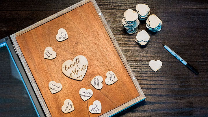 assembling a wedding guestbook shadow box