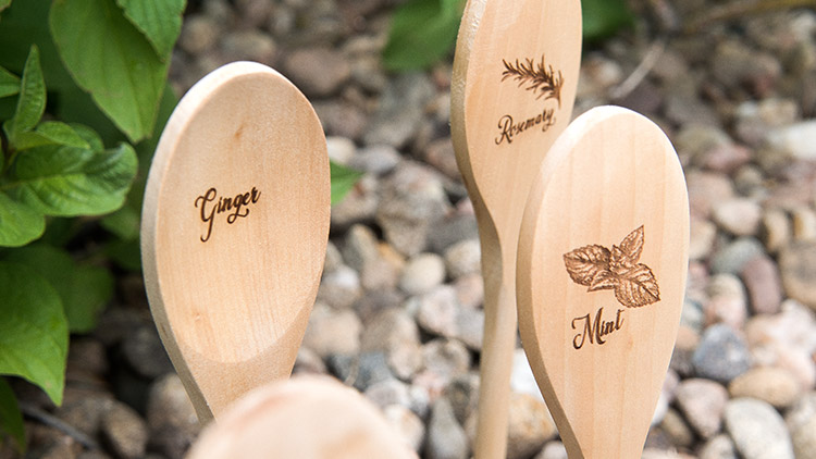 close up of laser engraved garden markers