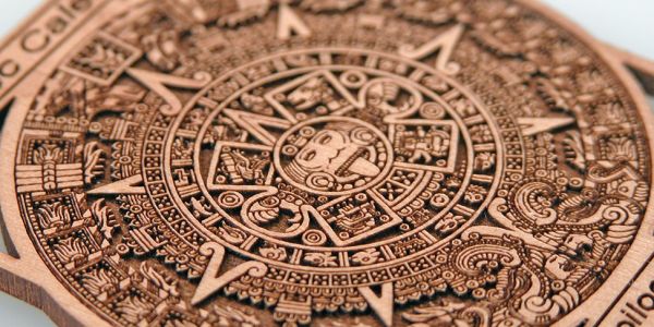 laser engraved and cut aztec calendar