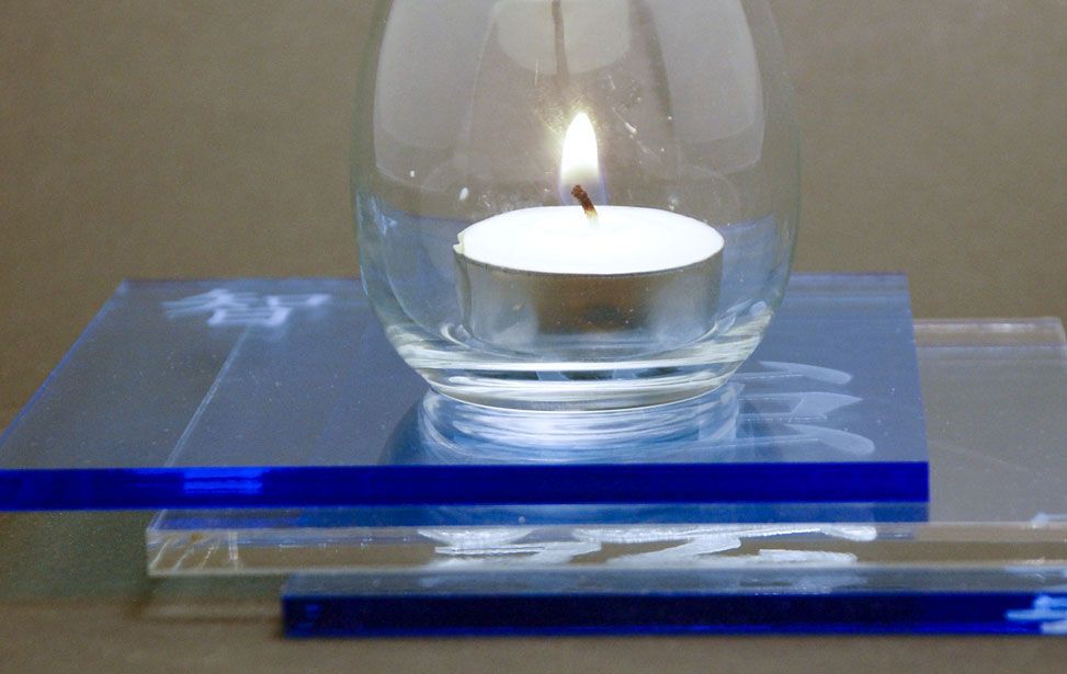 laser etched blue edge acrylic candle base holder