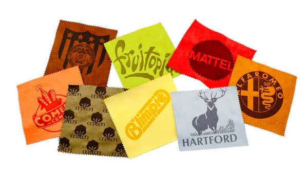 Multicolored laser engraved microfiber samples