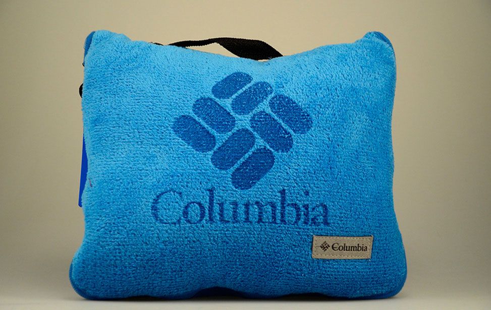 Laser engraved logo on fleece pillow