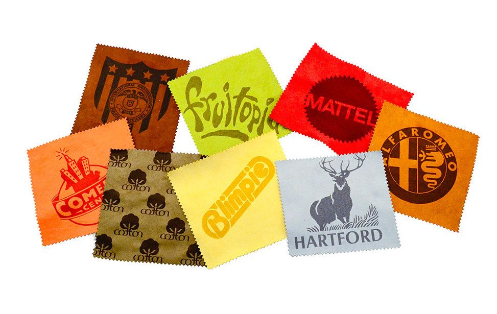 Multicolored laser engraved microfiber samples