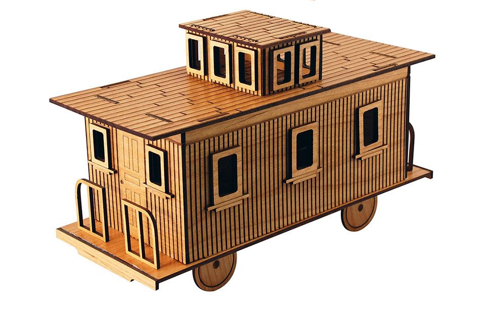 Laser Cut & Engraved Train Caboose Model